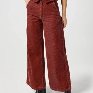 Wrangler Womens High-Rise Wide Corduroy Trousers in Madder Brown / Red sz 33